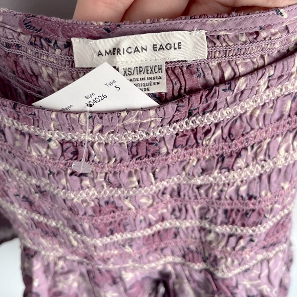 NWT AE Square Neck Smocked Babydoll Purple Floral Top Sz XS - Picture 3 of 5